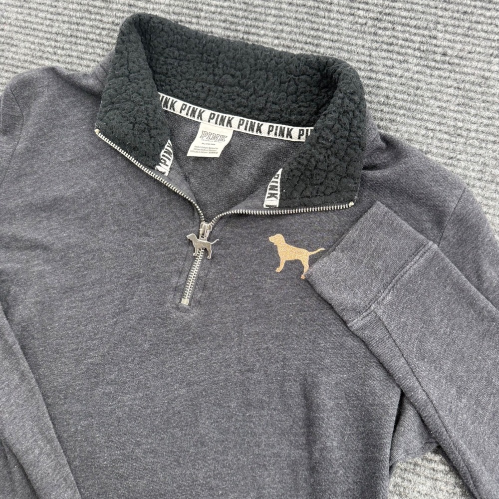 Victoria's Secret PINK Womens Medium Gray Quarter Zip Sherpa Collar Pullover